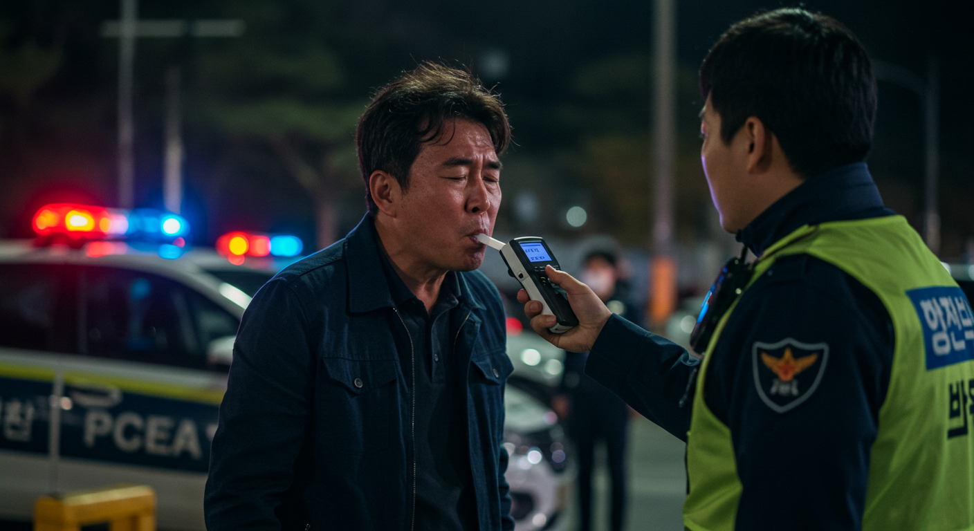 음주단속중인 경찰과 운전자