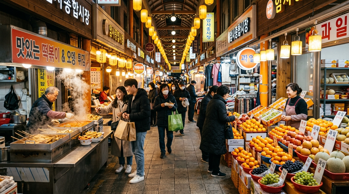 암사종합시장의 따뜻한 오후 풍경