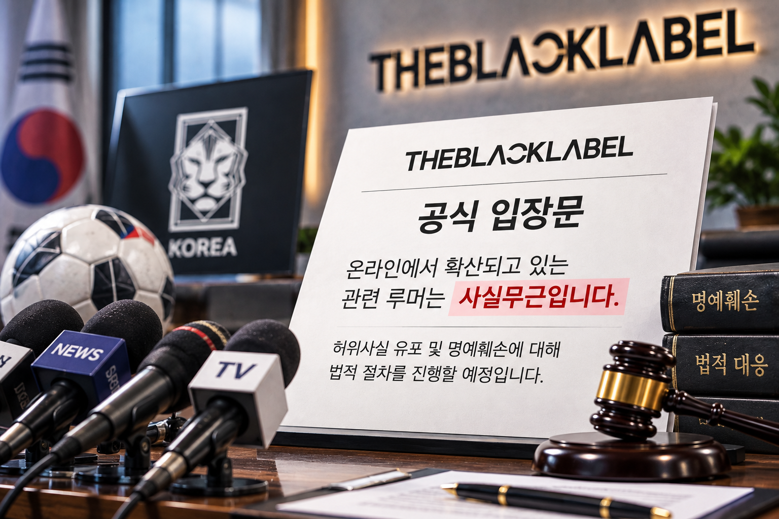 소속사 공식 발표와 법적 대응을 상징하는 이미지