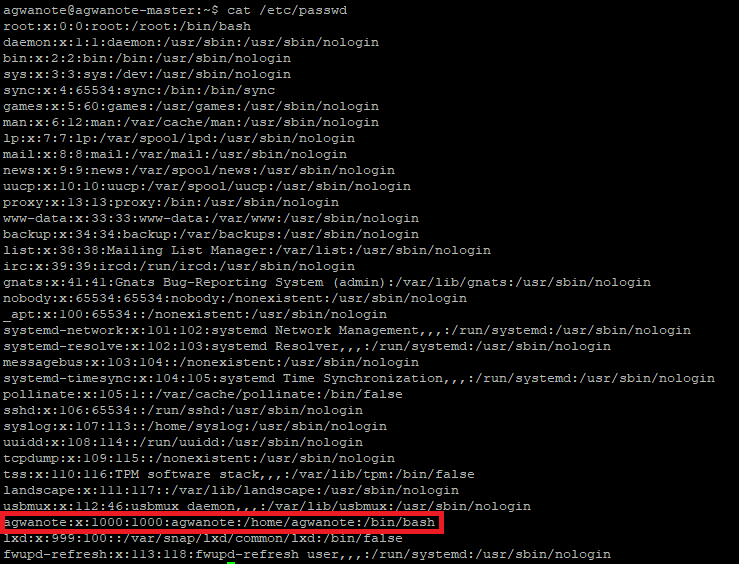 현재 우분투에 등록된 사용자 조회