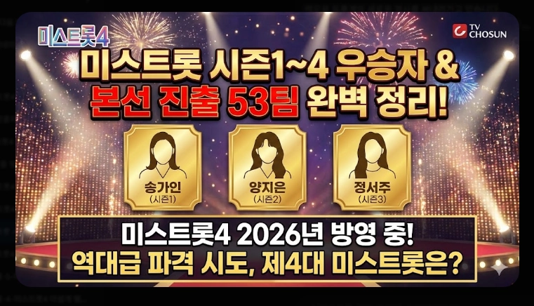 미스트롯 우승자 총정리 [시즌1~4] 송가인&middot;양지은&middot;정서주 및 2026년 현황