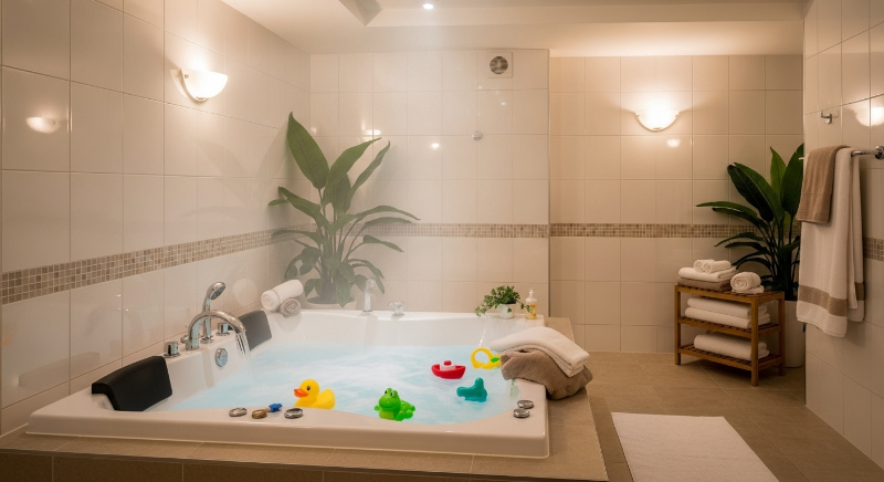 아이들과 함께 즐기기 좋은 깨끗하고 프라이빗한 실내 가족탕 월풀 욕조