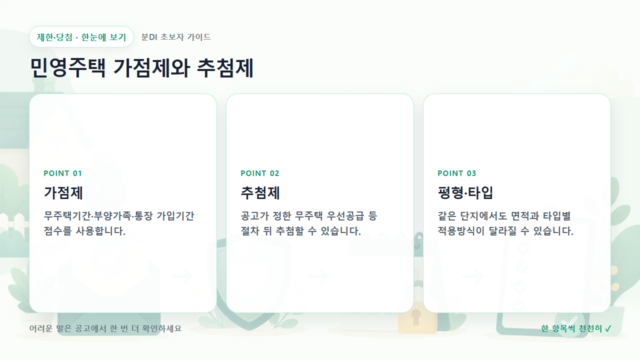 민영주택 가점제와 추첨제 핵심을 세 칸으로 정리한 한눈에 보기