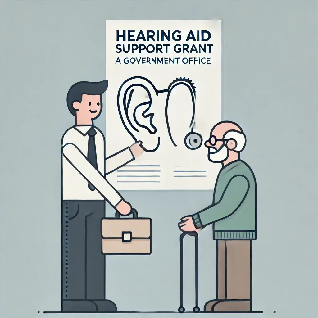 보청기 지원금을 신청하는 할아버지의 단순 일러스트