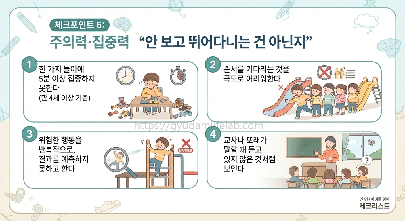 체크포인트 6 주의력&middot;집중력 &mdash; 안 보고 뛰어다니는 건 아닌지