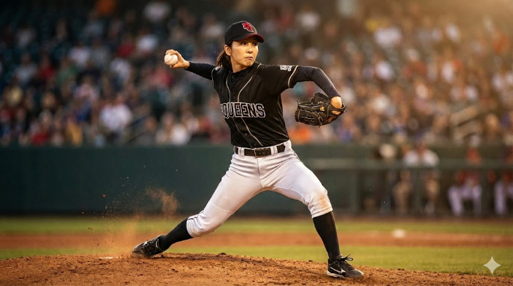시즌2에서 더욱 강력한 투구를 예고하는 블랙퀸즈 에이스 투수의 역동적인 투구 폼