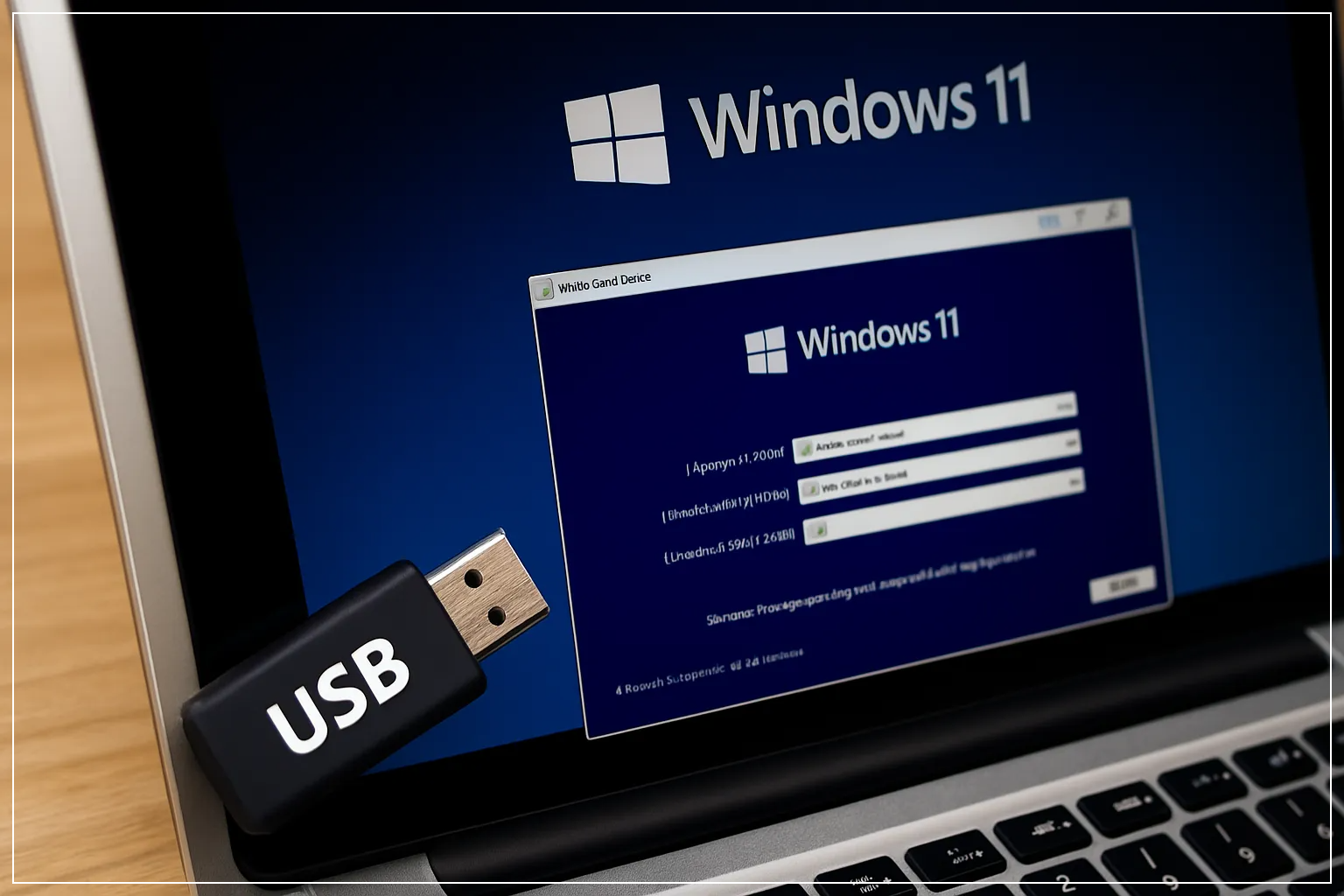 윈도우 11 설치용 USB와 노트북 화면
