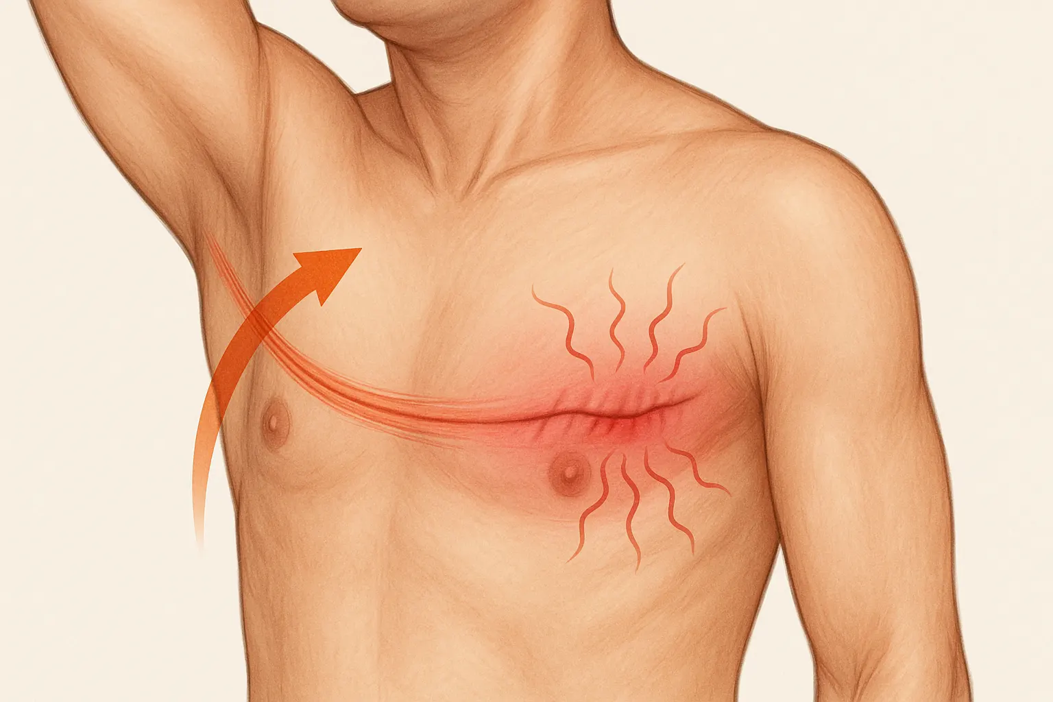 팔 움직임으로 인한 흉부 흉터 당김 현상