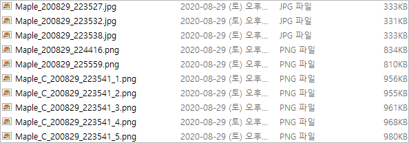 촬영한 메이플스토리 스크린샷 파일 목록