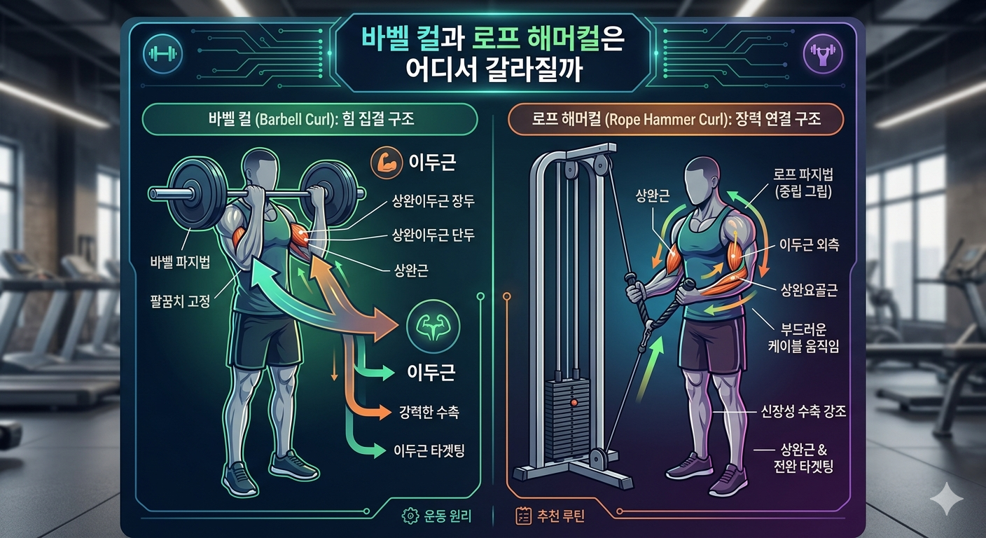 바벨 컬과 로프 해머컬은 어디에서 역할이 갈라질까