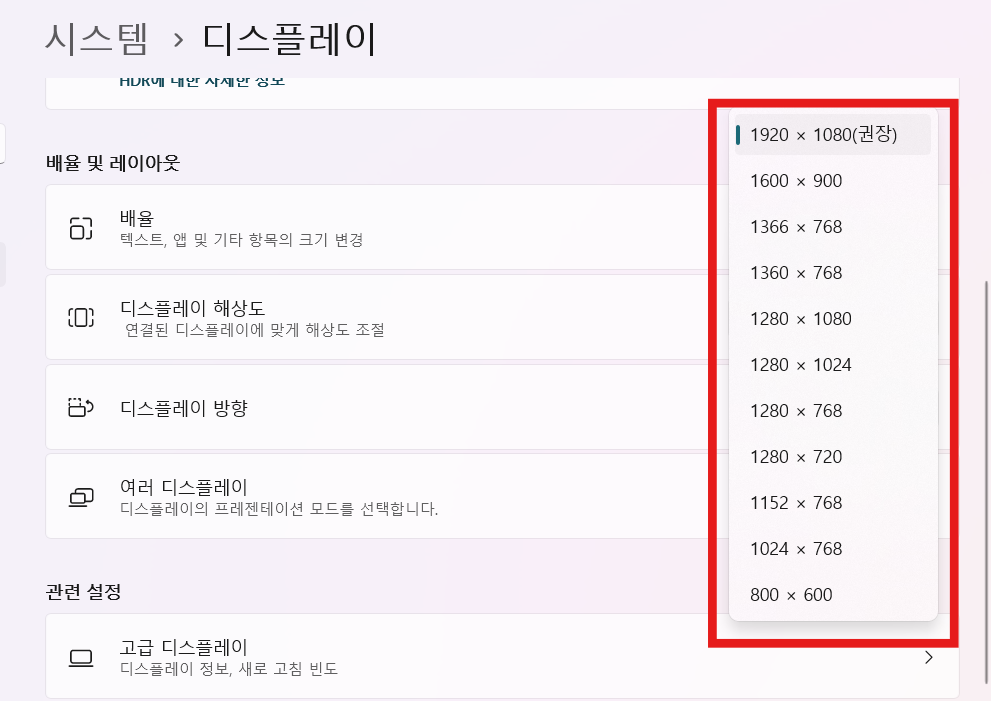 5. 전체 배율 조절하기 (고급 설정)