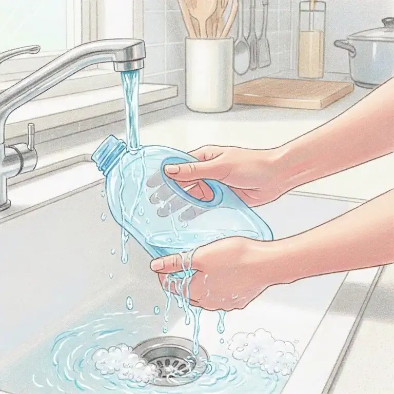 세제통 세척하는 손