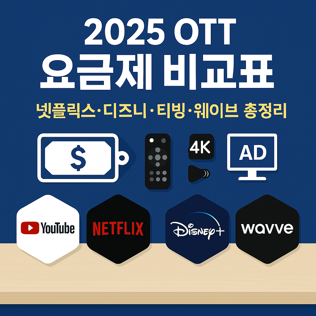 2025 OTT 요금제 비교표: 넷플릭스&middot;디즈니&middot;티빙&middot;웨이브 최신 가격 총정리