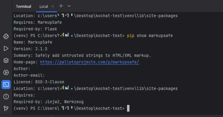 markupsafe버전을 확인해보니까 2.1.5가 설치되어 있음