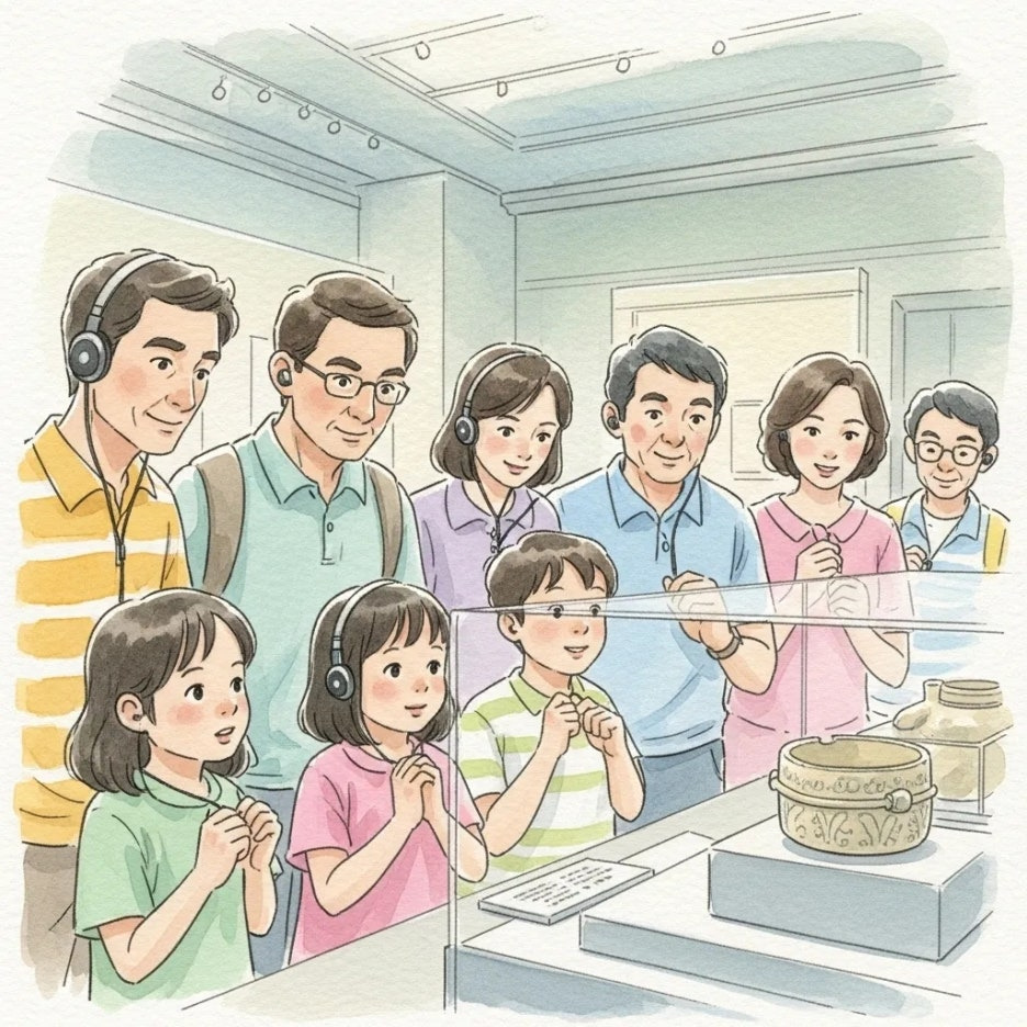 박물관에서 유물을 관람하는 방문객들