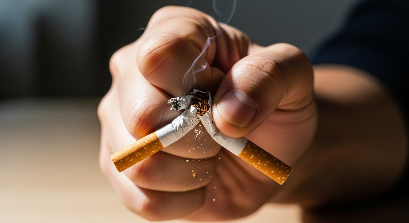 담배를 버리는 남성의 손 클로즈업