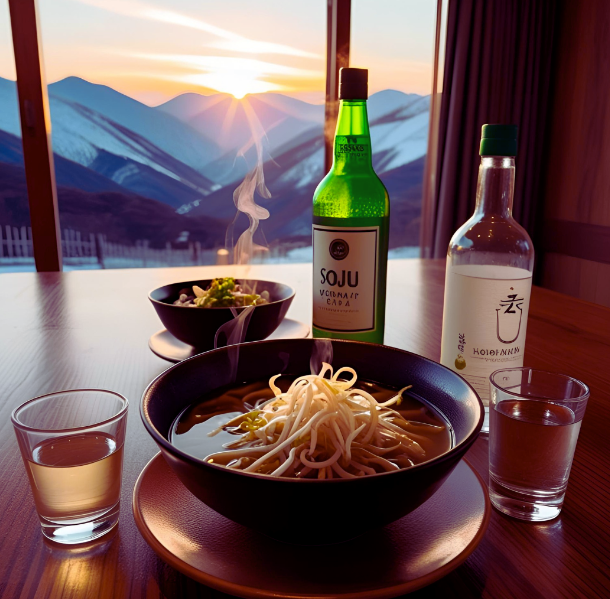 소주와 콩나물 국방 해장국