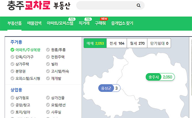 충주교차로-부동산-메인-페이지-부동삼-홈-화면