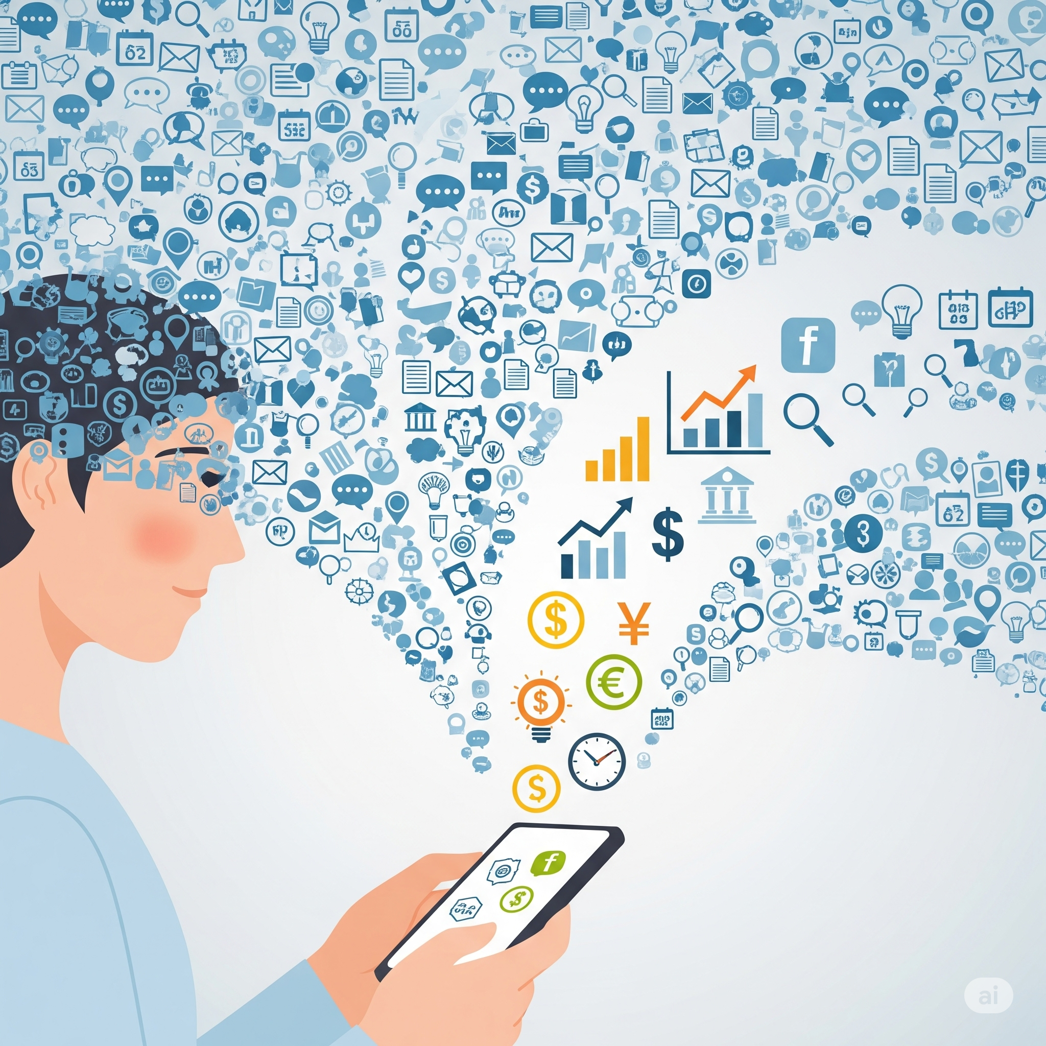 스마트폰과 신문으로 자신에게 필요한 경제 뉴스만 필터링해서 보는 모습