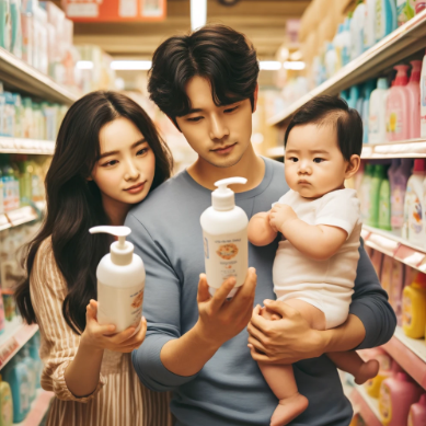 마트에서 세정제를 고르고 있는 부부 모습 관련 사진