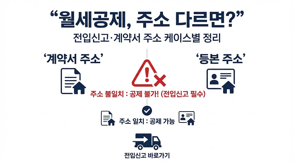 월세공제 주소지 다르면? 전입신고/계약서 주소 케이스별 정리(연말정산 월세액 세액공제)