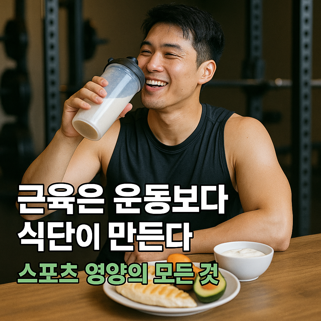 단백질 쉐이크를 마시며 미소 짓는 남성