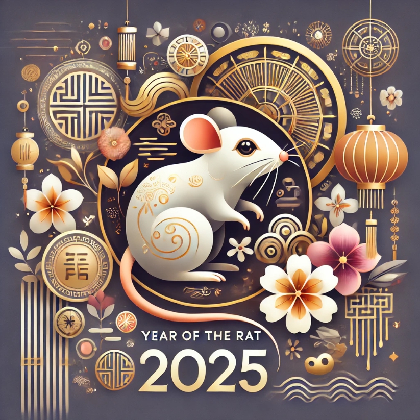 2025년 쥐띠 운세(재물운 애정운 건강운)을 표현한 쥐띠 그림입니다