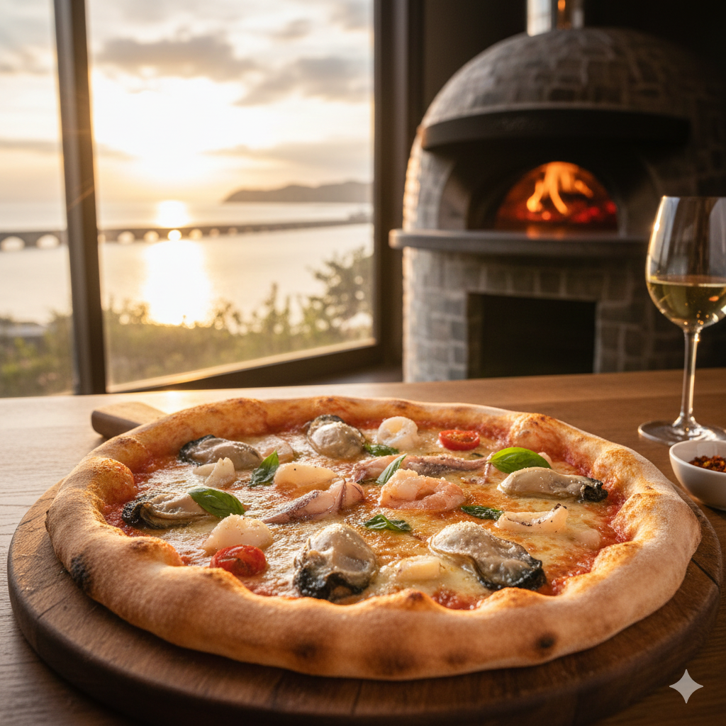 화덕으로 구워낸 해산물 토핑이 일품인 피자
