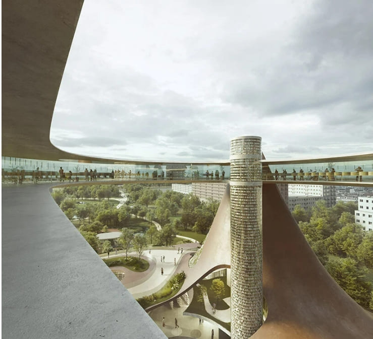 노아의 방주 컨셉의 이탈리아 밀라노의 '지식의 나무' 도서관 Noa* tops library concept in milan with organic roof ring + blossoming park