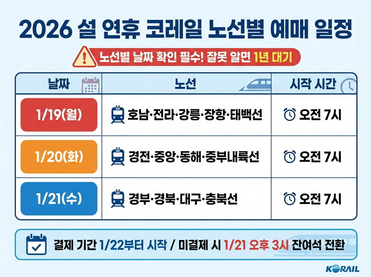 2026 설날 노선별 예매 일정_안내_인포그래픽
