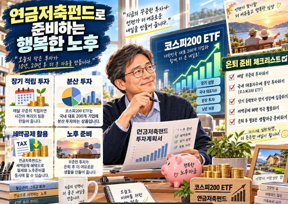 연금저축펀드로 코스피200 ETF 노후 준비하는 중년 직장인 이미지