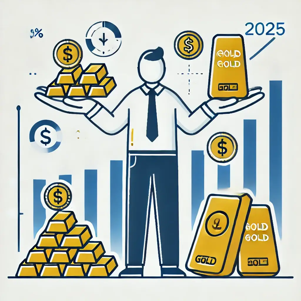 금괴와 금화를 들고 있는 투자자