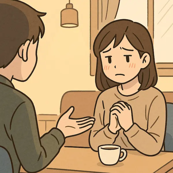상대의 부탁을 난감해 하는 여자 이미지