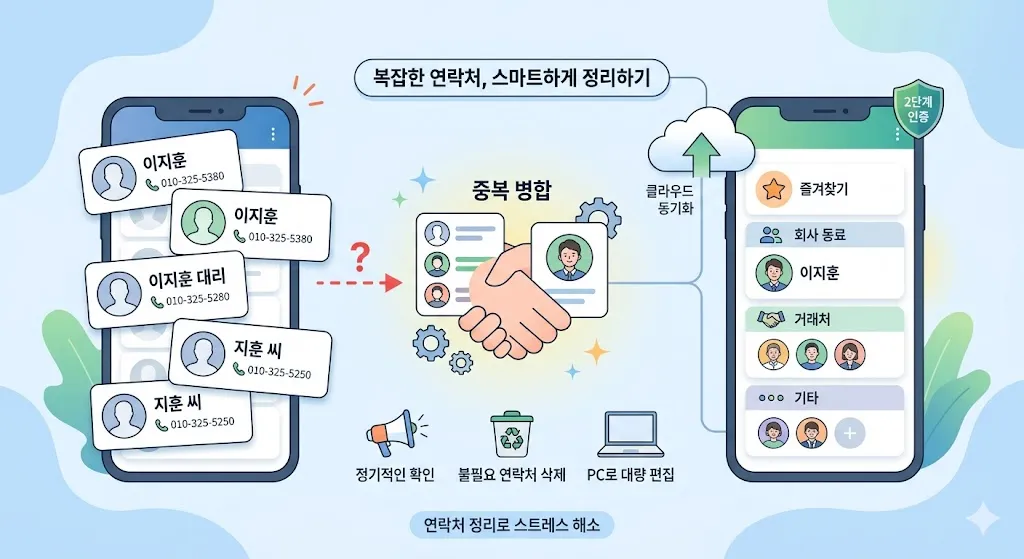 연락처 정리 (중복 제거, 그룹 분류, 클라우드 동기화)