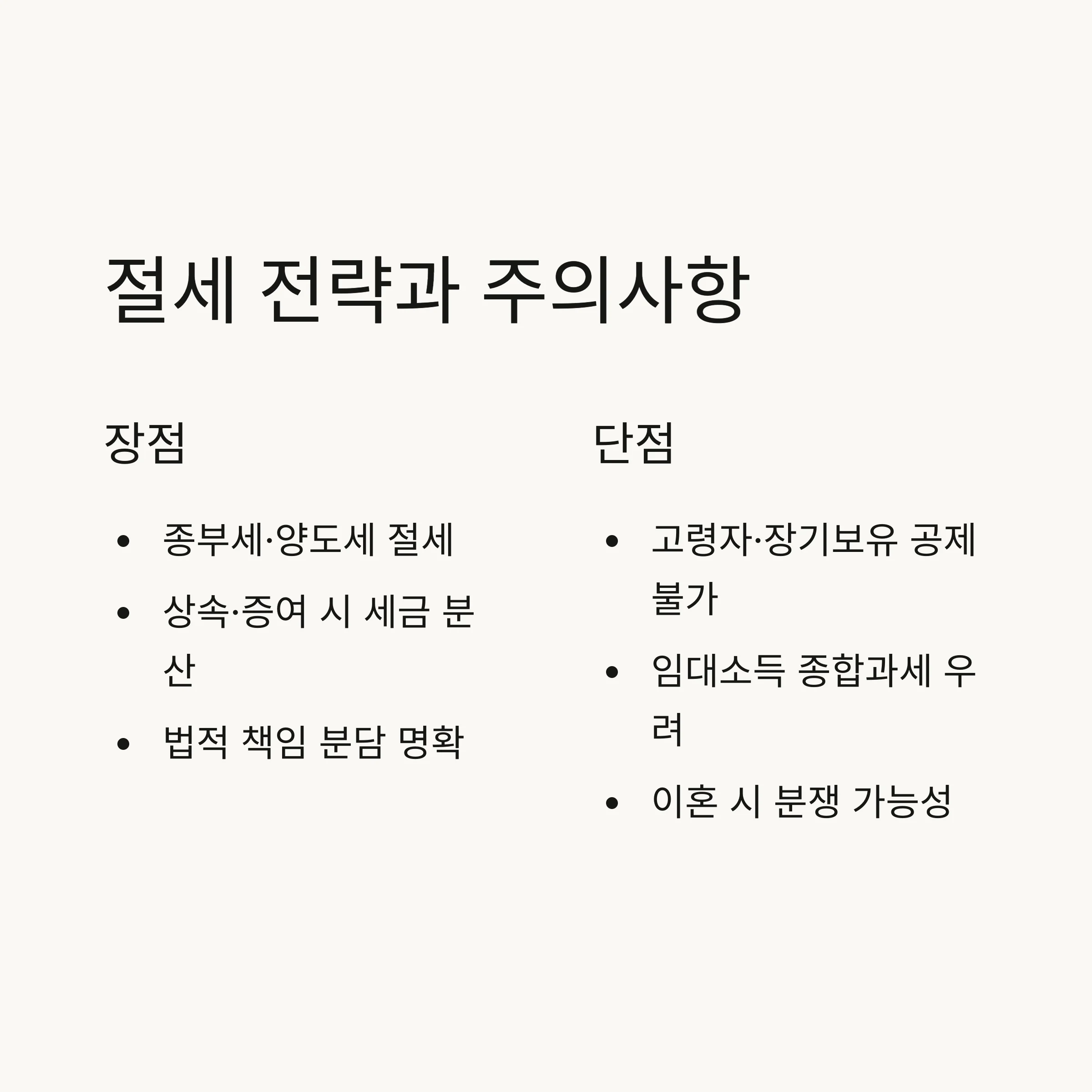 공동명의 부동산, 절세 전략·이혼·증여·법적 쟁점