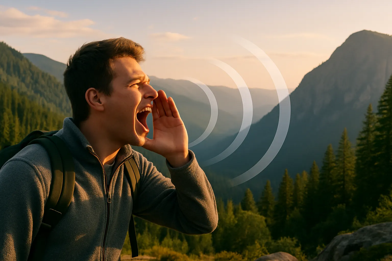 산속-절벽을-향해-외치고-있는-남성의-옆모습과-멀리-펼쳐진-산맥이-함께-보이는-장면으로,-소리가-산의-표면에-반사되며-울리는-메아리-현상을-시각적으로-상징한-이미지