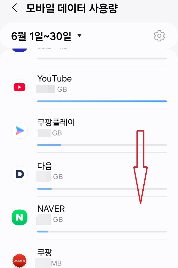 전체앱의 사용량 보임