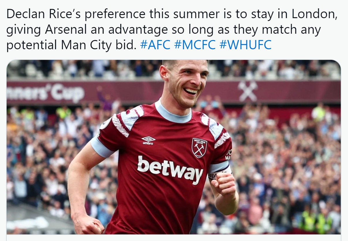 웨스트햄 데클란 라이스 아스날 맨시티 이적 영입 등번호 포지션 플레이 스타일