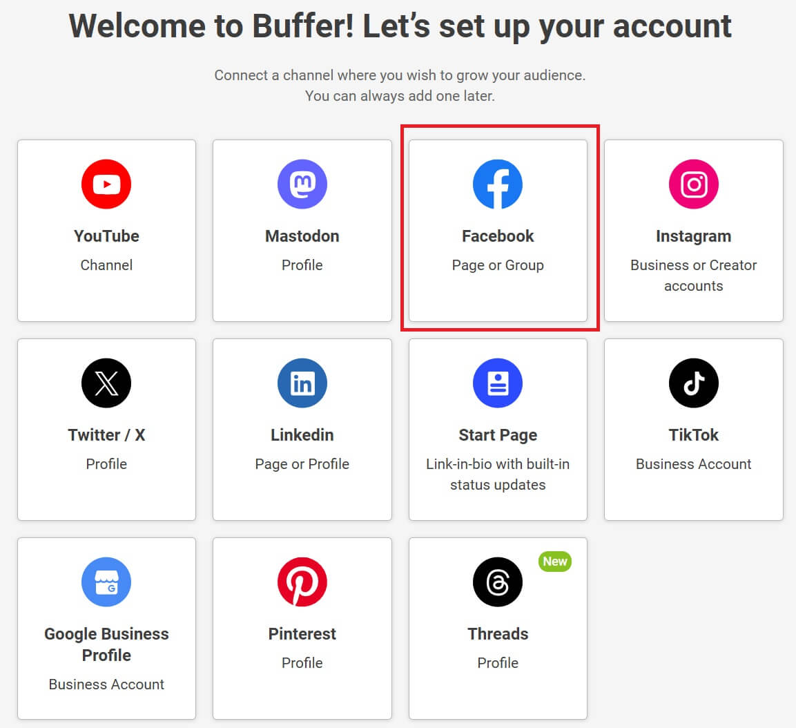 버퍼(Buffer) 사이트 가입방법: 채널(SNS)선택