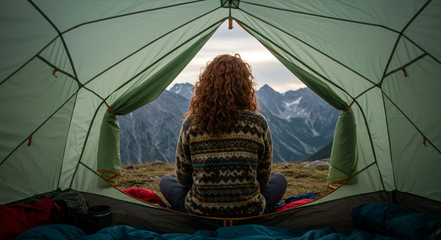 홀로 캠핑하는 여자의 모습