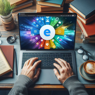 웹 브라우저를 실행하고 있는 노트북 화면.