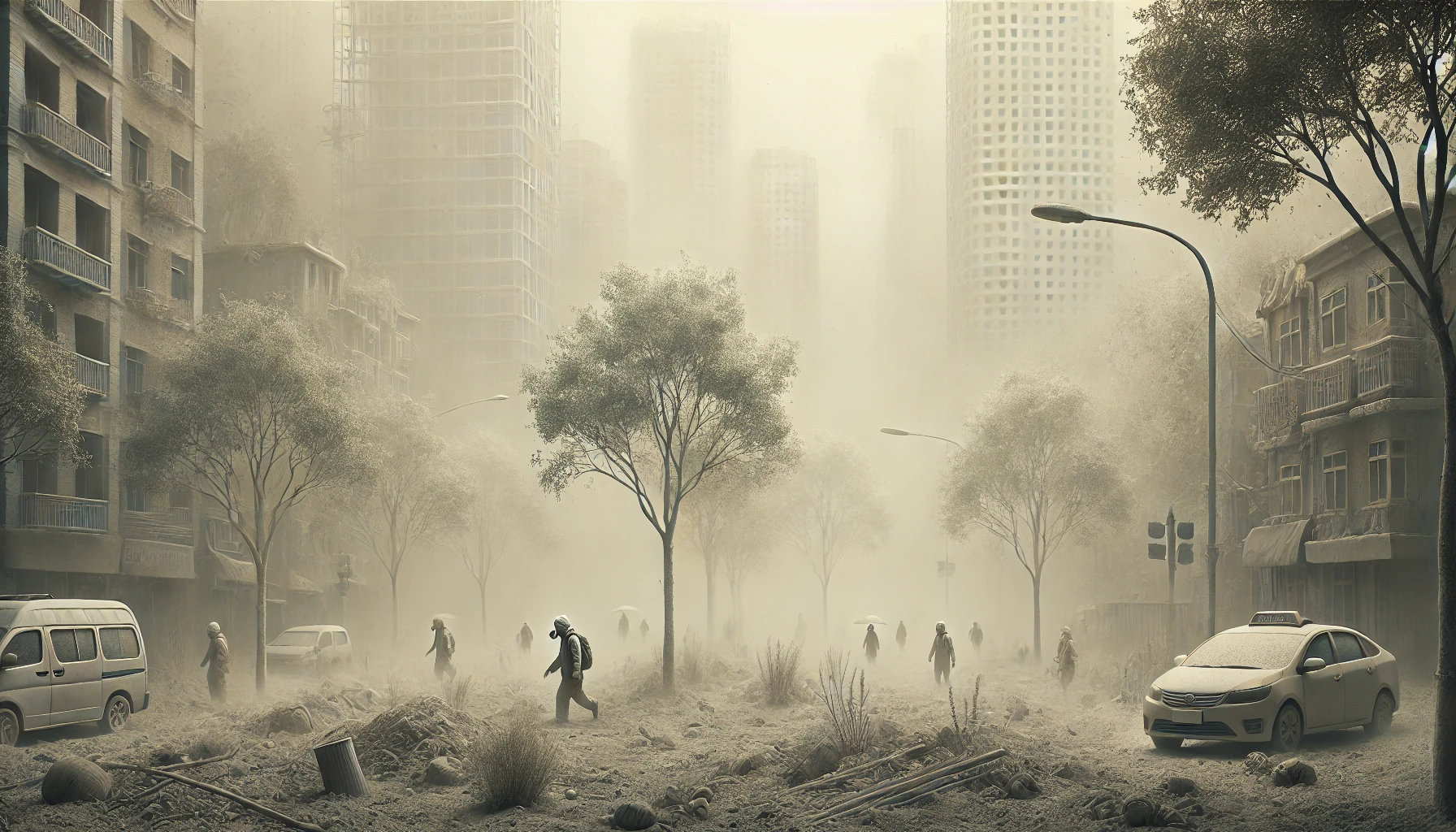 방독면을 쓰고 다니는 사람들(Ai 생성이미지)