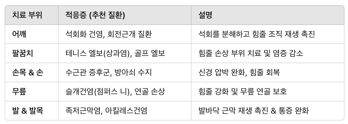 근골격계 질환 치료 (주요 적용 부위)