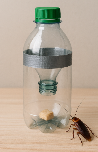 페트병 밑둥으로 바퀴벌레 퇴치하는 모습