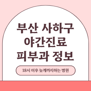 부산 사하구 야간진료 피부과 병원 (18시 이후 늦게까지하는 병원)