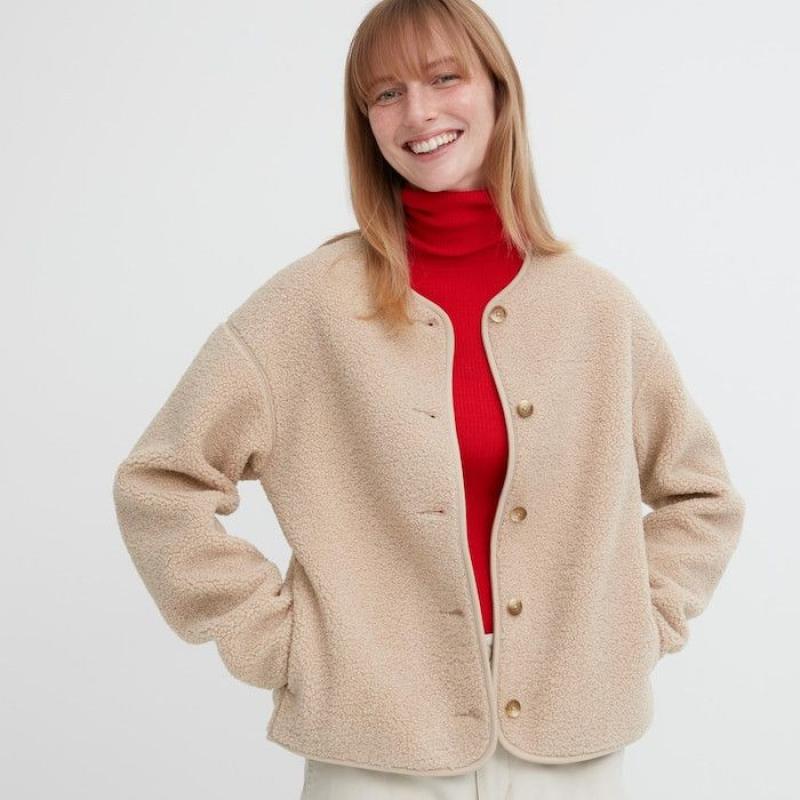 유니클로 보아 후리스 양털 플리스 크루넥 가디건 자켓