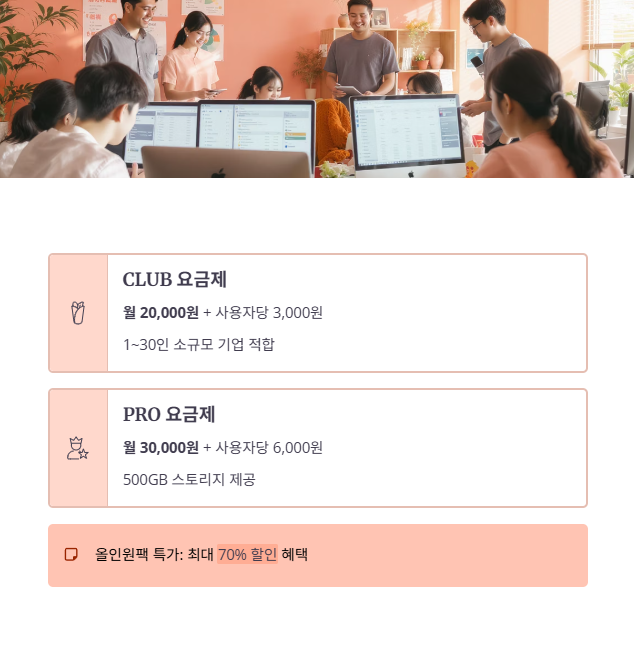 더존위하고 클럽, 프로 요금제 별 가격 비교