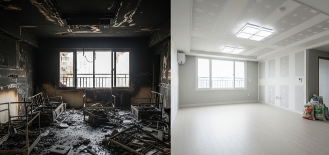 충주시 화재복구 작업 전후 모습 비교