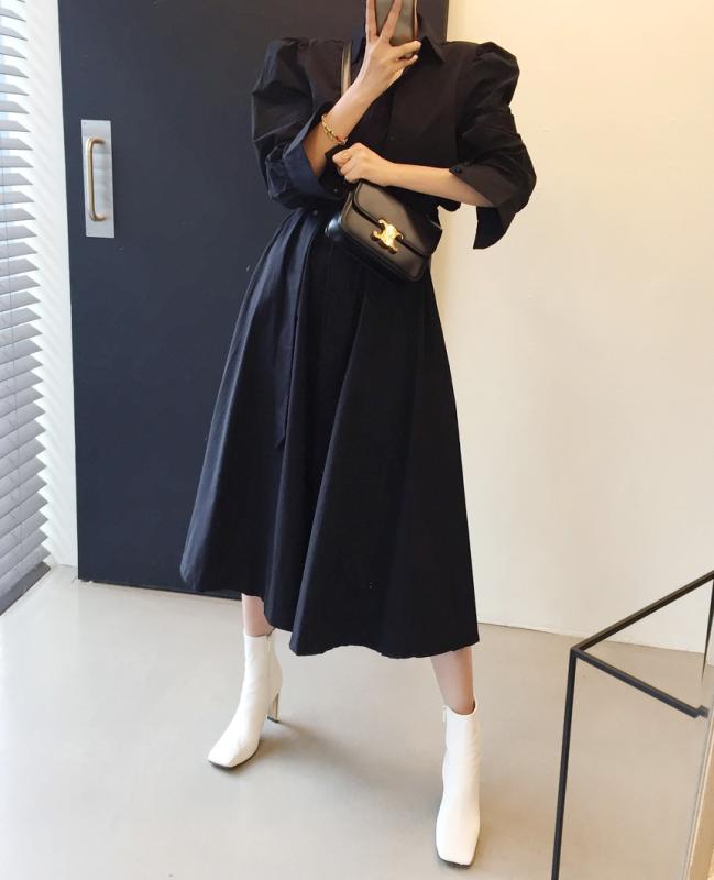 케이프 트렌치 벨트세트 버튼 롱 가을 셔츠원피스