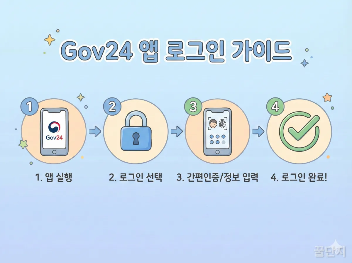정부24 앱 로그인 및 조회 절차 인포그래픽